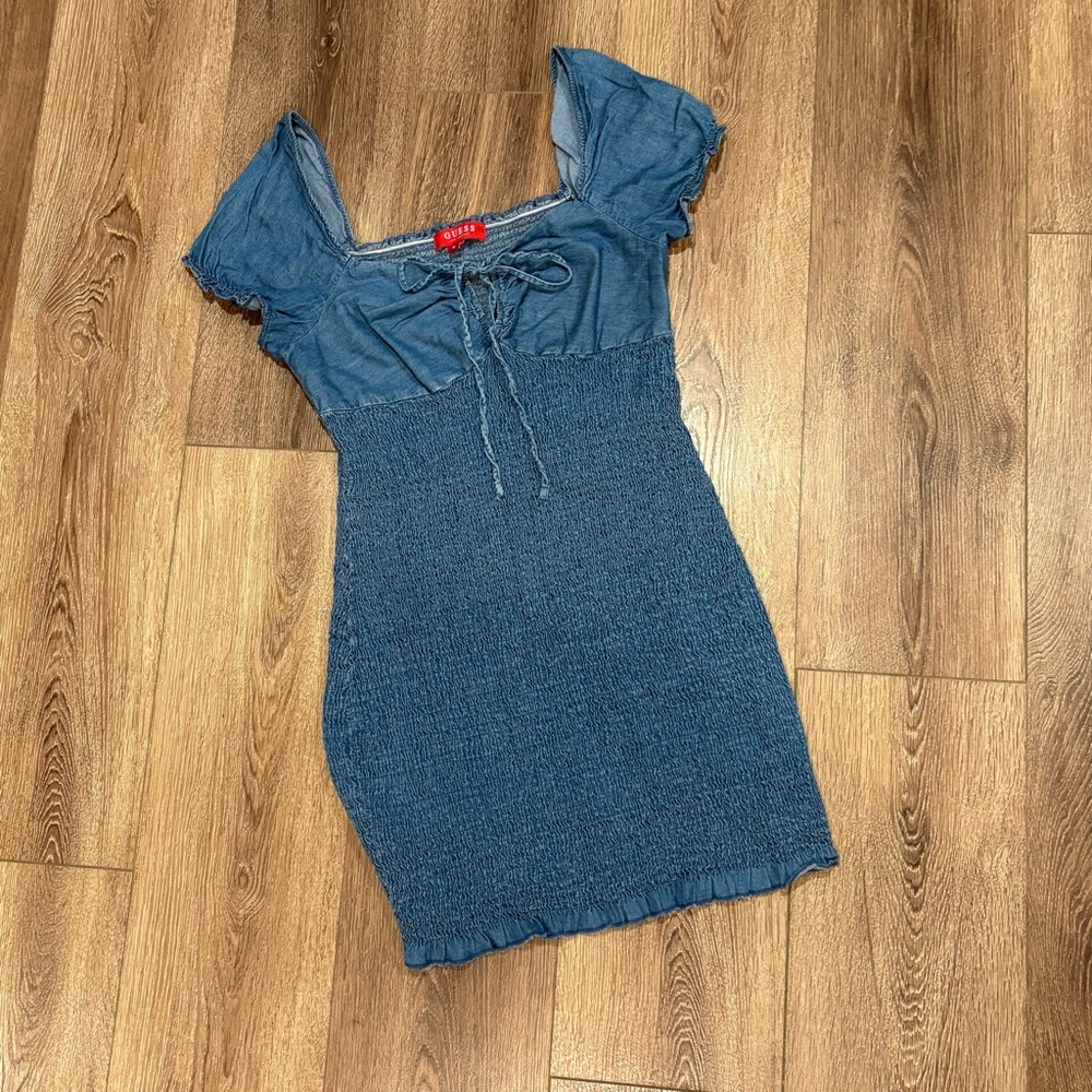 Guess Denim Blue Smocked Mini Dress Medium